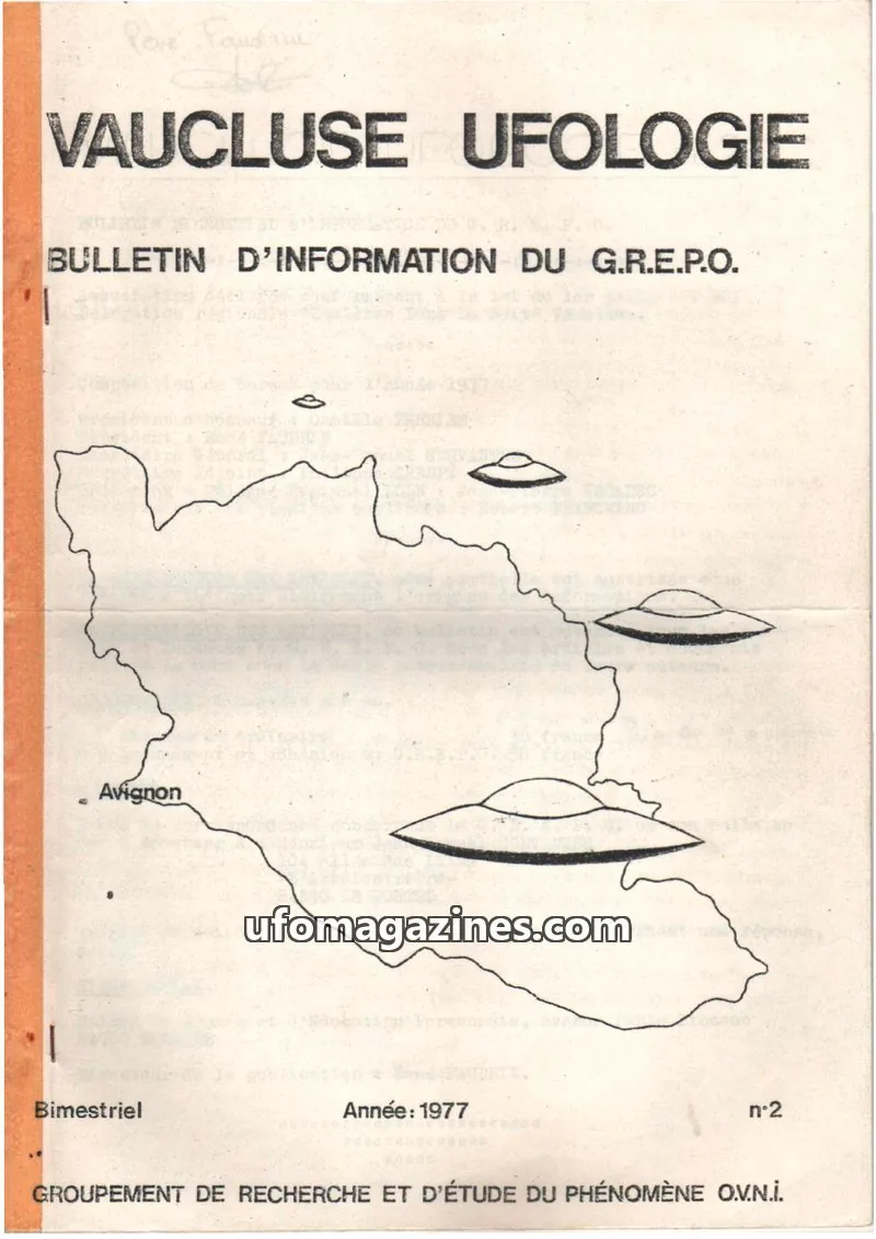 Cover of GROUPEMENT DE RECHERCHE ET D'ÉTUDE DU PHÉNOMÈNE OV.N.İ. issue n°2: VAUCLUSE UFOLOGIE