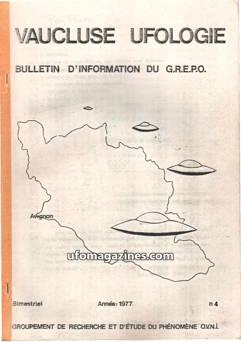 Cover of GROUPEMENT DE RECHERCHE ET D'ÉTUDE DU PHÉNOMÈNE OV.N.İ. issue n4: VAUCLUSE UFOLOGIE