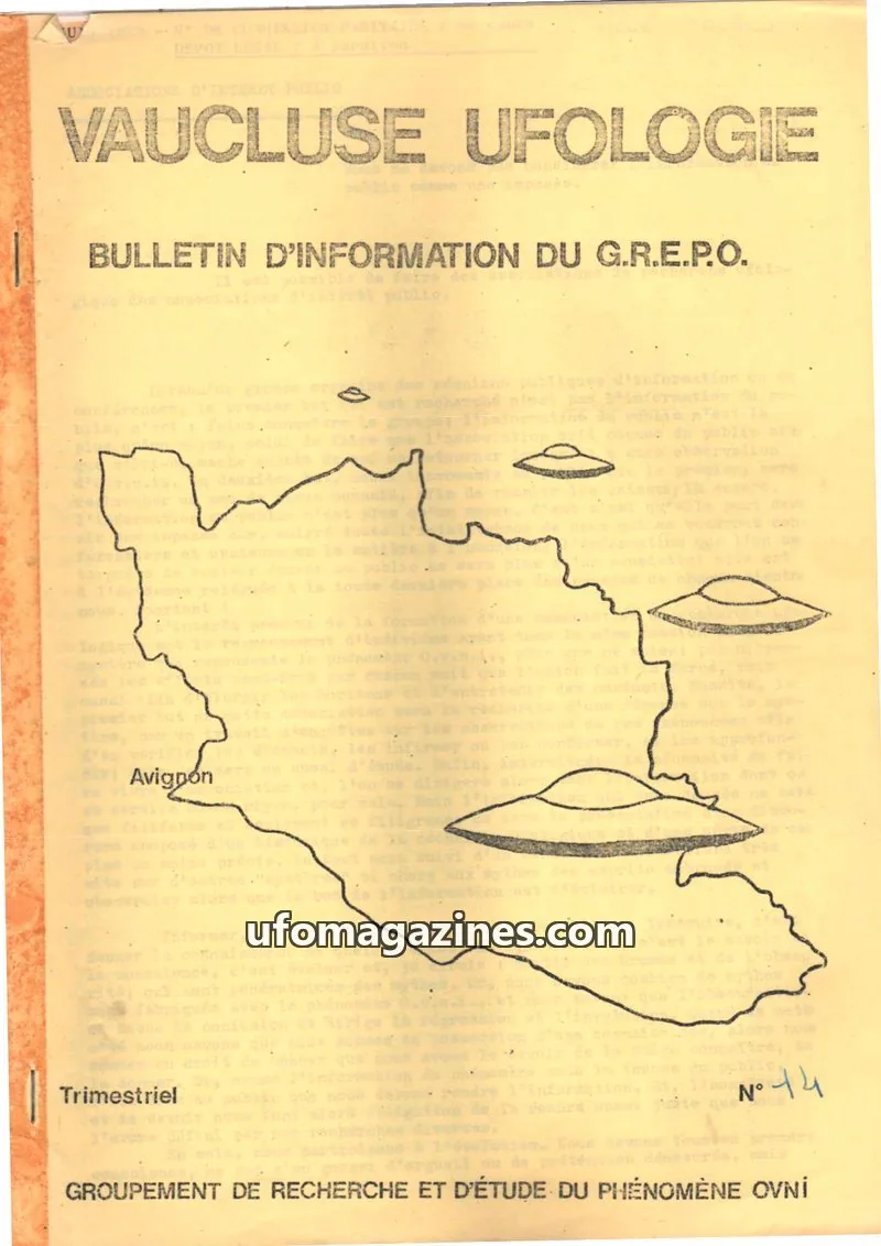 Cover of GROUPEMENT DE RECHERCHE ET D'ÉTUDE DU PHÉNOMÈNE OVNI issue 14: VAUCLUSE UFOLOGIE