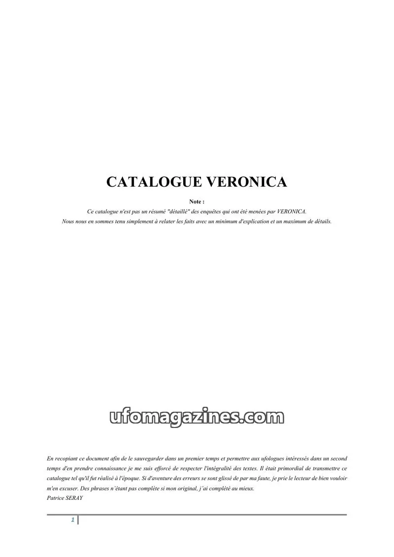 Cover of Veronica: CATALOGUE VERONICA