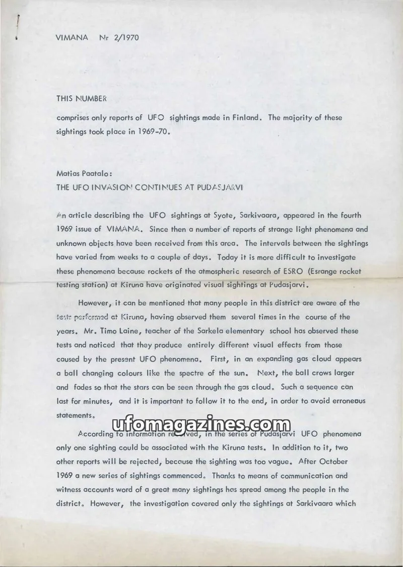Cover of VIMANA issue 2/1970: VIMANA