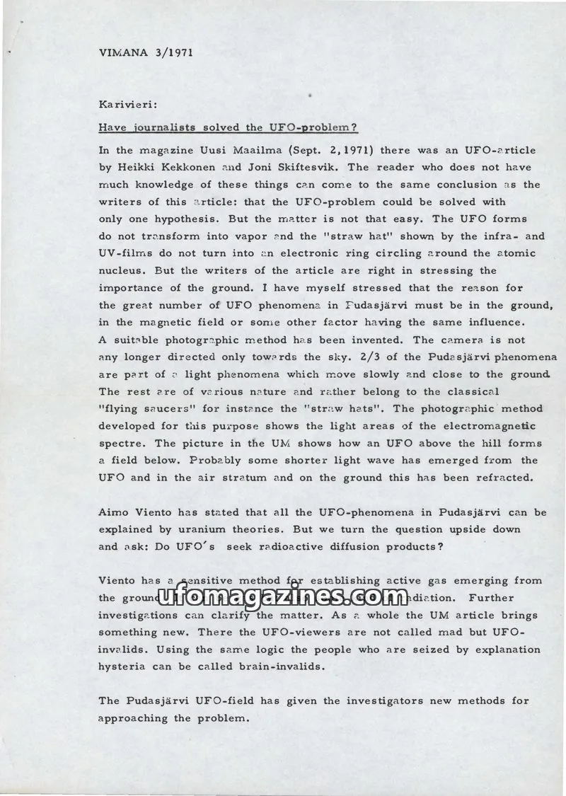Cover of Vimana English translations (1969-1972) issue 3/1971: VIMANA
