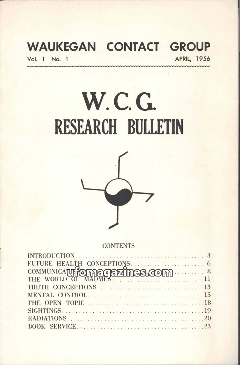 Cover of WAUKEGAN CONTACT GROUP issue Vol. 1 No. 1: W.C.G. RESEARCH BULLETIN