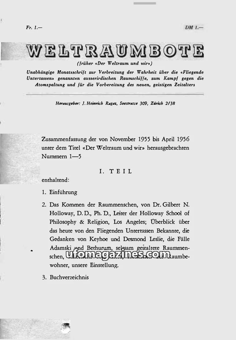 Cover of Weltraumbote issue 1: WELTRAUMBOTE