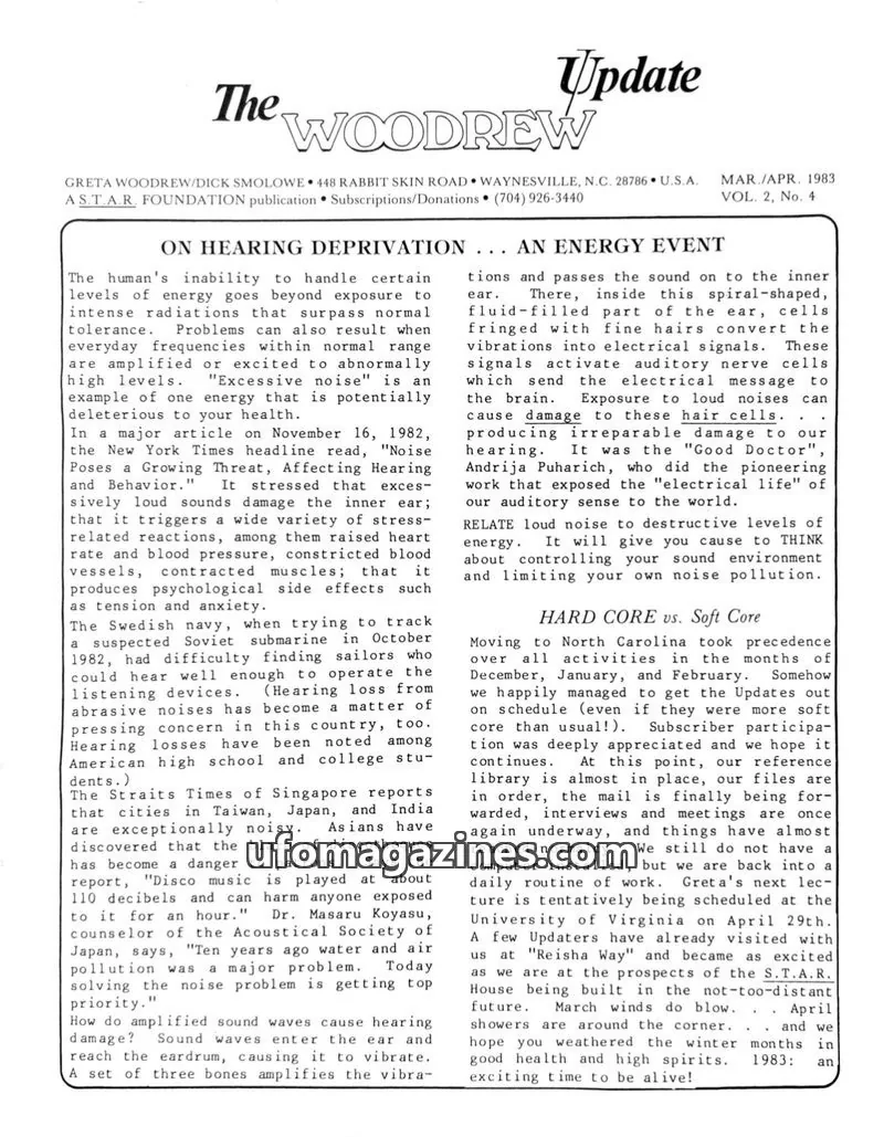 Cover of A S.T.A.R. FOUNDATION publication issue VOL. 2, No. 4: Update The WOODREW