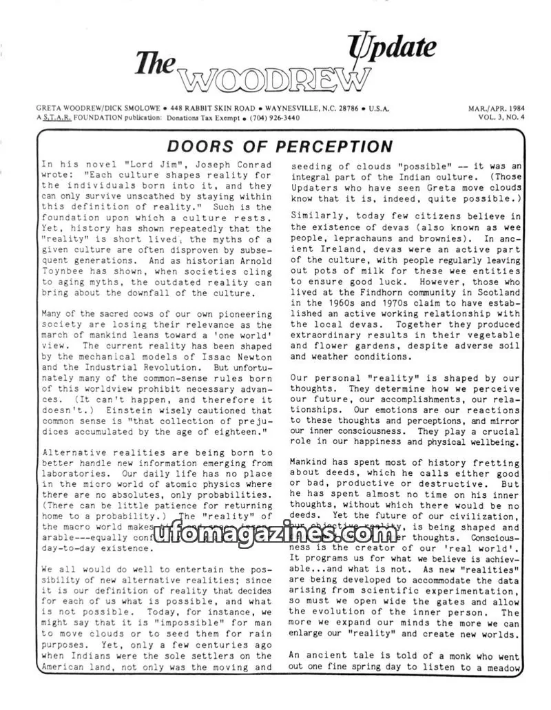 Cover of A S.T.A.R. FOUNDATION publication issue VOL. 3, NO. 4: The WOODREW Update