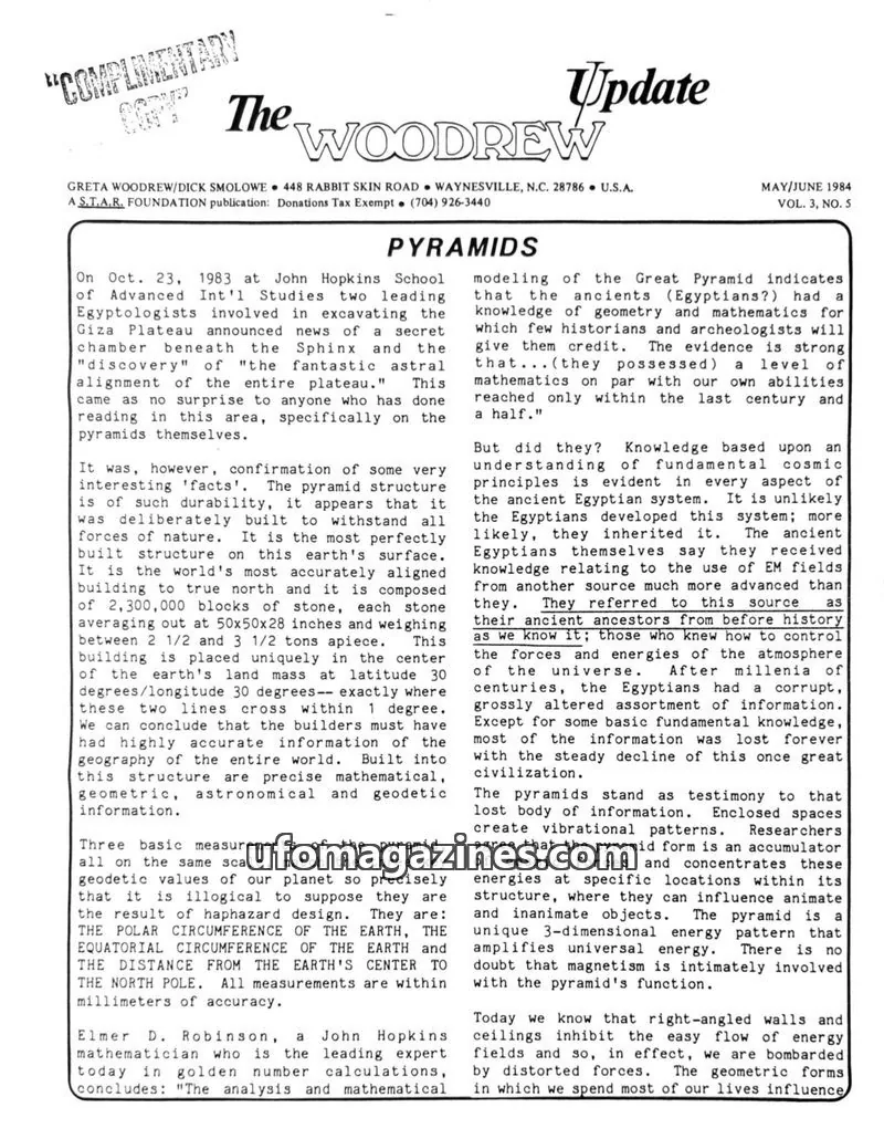 Cover of A S.T.A.R. FOUNDATION publication issue VOL. 3, NO. 5: The WOODREW Update