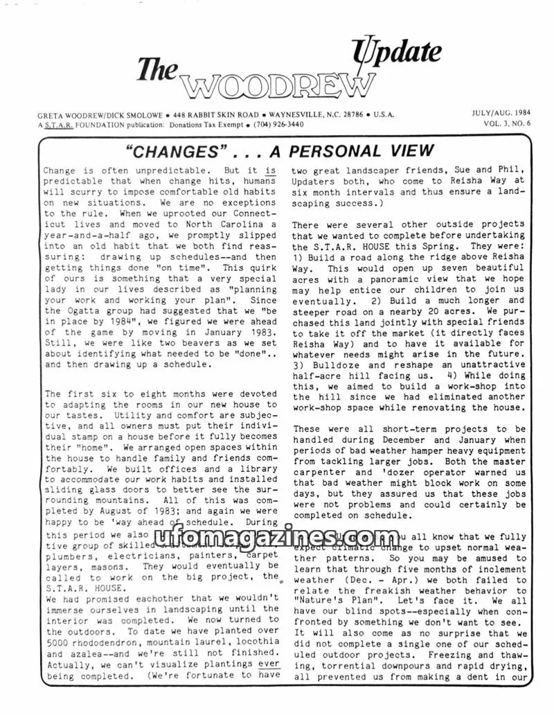 Cover of A S.T.A.R. FOUNDATION publication issue VOL. 3, NO.6: The WOODREW Update