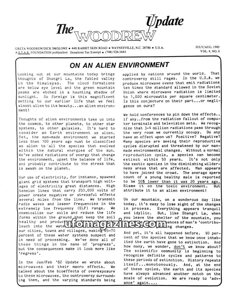 Cover of A S.T.A.R. FOUNDATION publication issue VOL. 4, NO. 6: The WOODREW Update