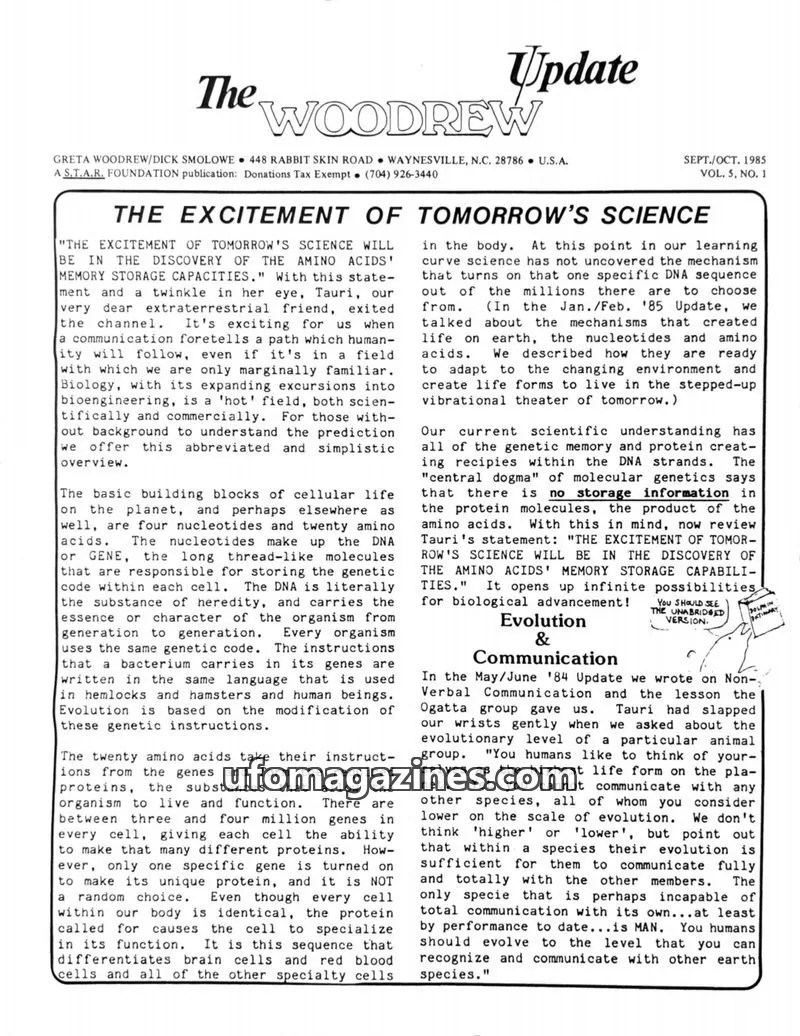 Cover of A S.T.A.R. FOUNDATION publication issue VOL. 5, NO. 1: The WOODREW Update