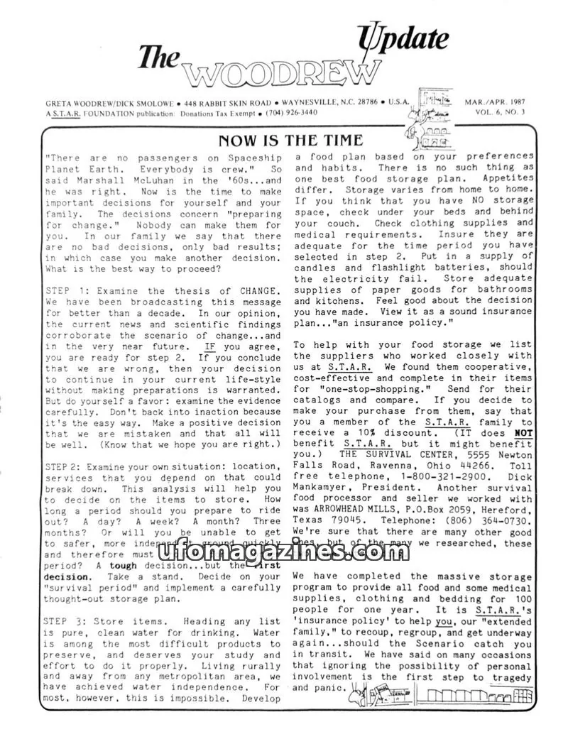 Cover of A S.T.A.R. FOUNDATION publication issue VOL. 6, NO. 3: The WOODREW Update