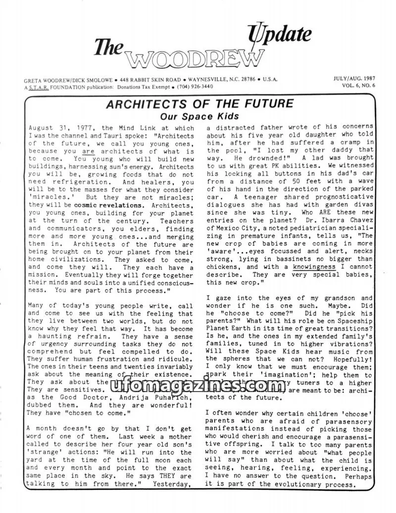 Cover of A S.T.A.R. FOUNDATION publication issue VOL. 6, NO. 6: The WOODREW Update