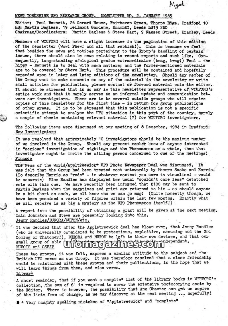 Cover of WEST YORKSHIRE UFO RESEARCH GROUP issue NO. 2: WEST YORKSHIRE UFO RESEARCH GROUP NEWSLETTER