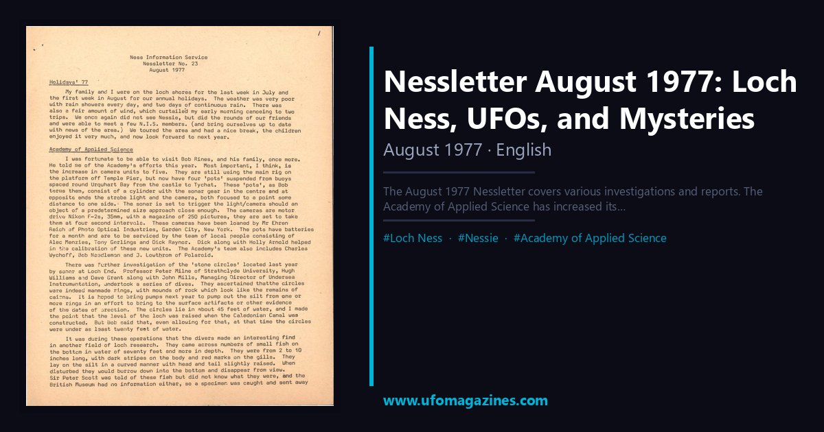 Nessletter — Ness Information Service | UFO Magazine Archive