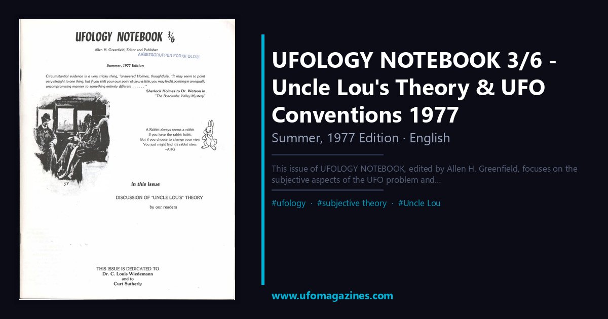 UFOLOGY NOTEBOOK — Ufology Notebook (Allen Greenfield) | UFO Magazine ...